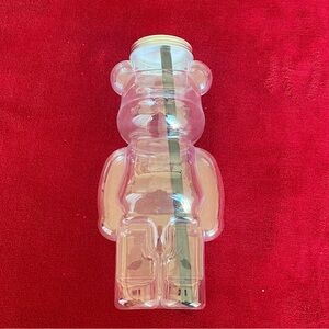 Unbranded Clear Plastic Bear with Straw and Lid for Drinks 11"